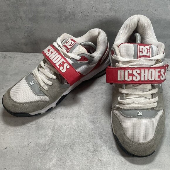 RARE DC XT-M Shoes SDU Nubuck Leather Skate Men’s Strap Low Top‎ White Red Sz 12 - Picture 1 of 7
